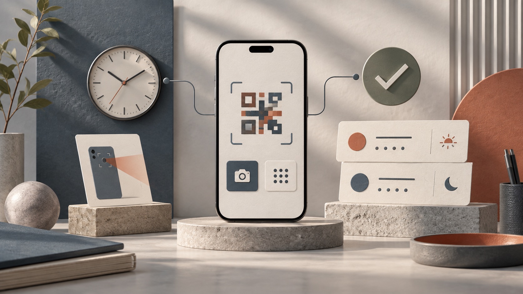 Illustration of a phone scanning a code and recording attendance times